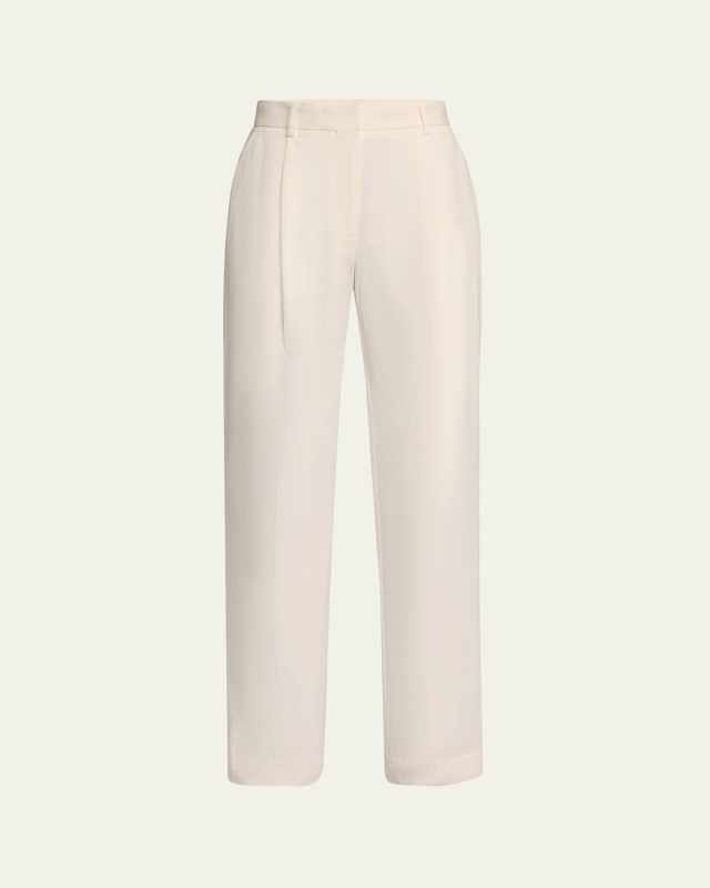 Slant-Pocket Pleated Straight-Leg Cotton Trousers